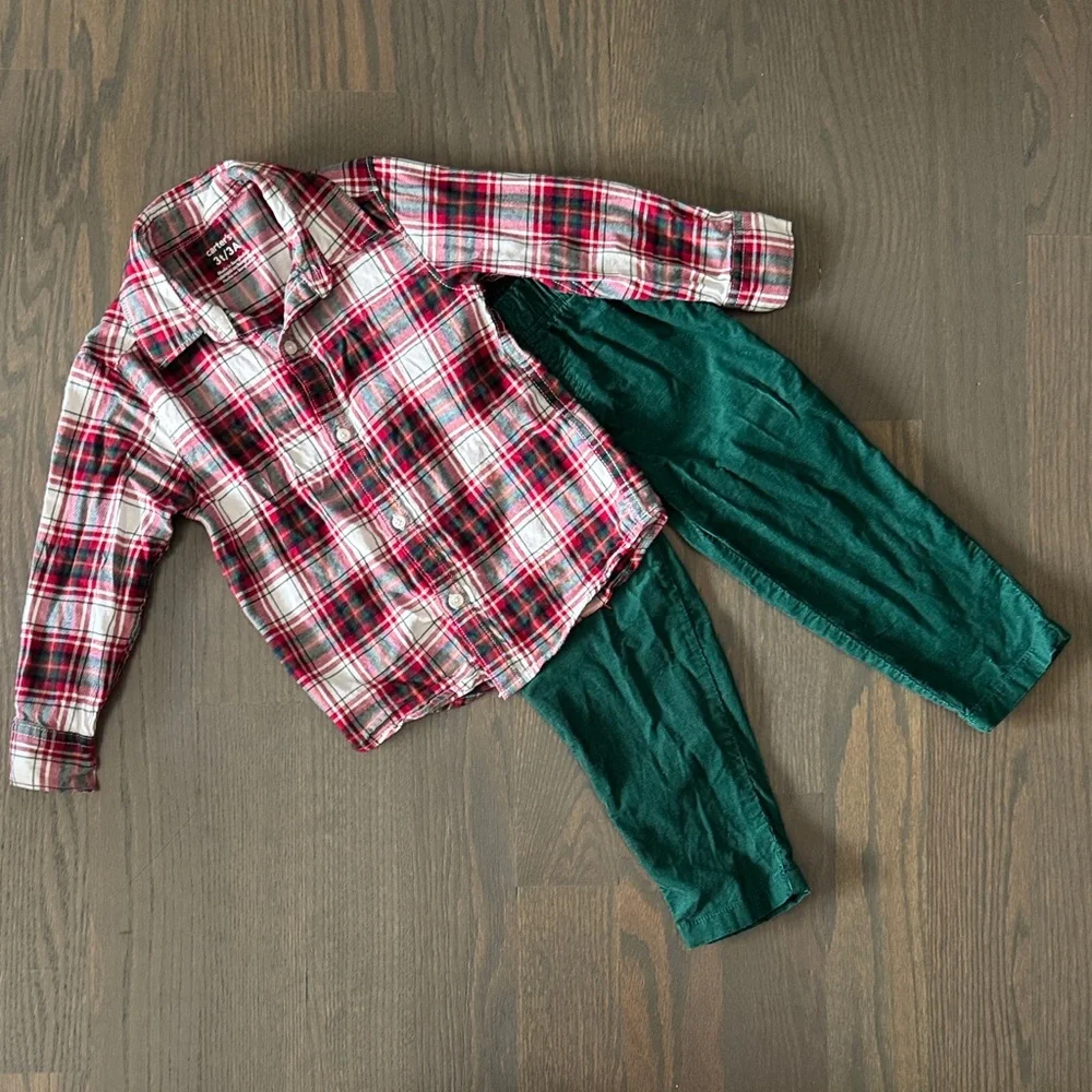 Carter’s Plaid Shirt and Green Pants Set | 3T